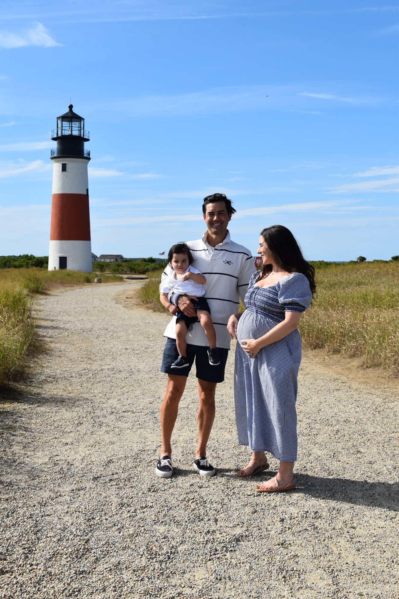 Julia's family by the Sankaty lighthouse on Nantucket.
