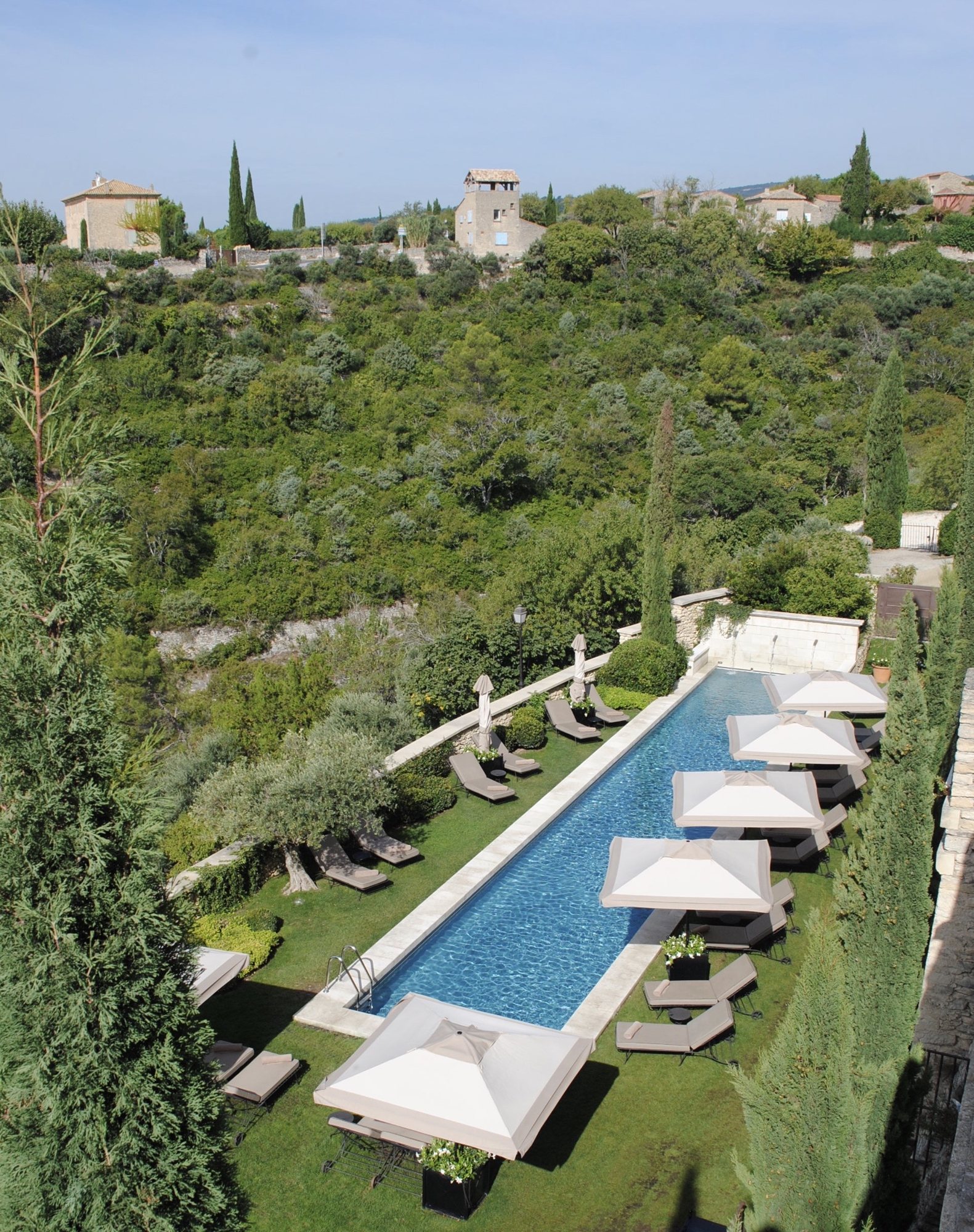 A long pool above the hills in Provence.