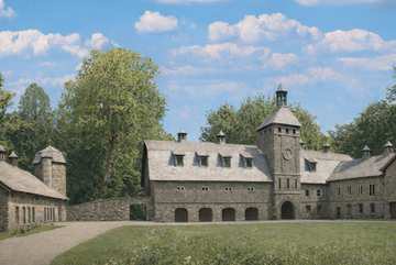 The stone barns of Black Creek Barns in New York.