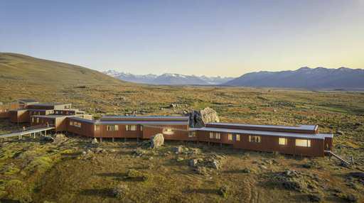 A low lodge set into the Patagonian steppe.