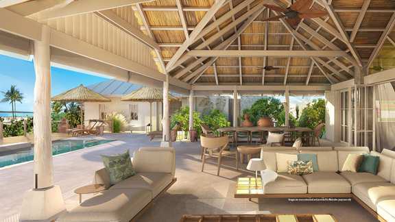 An open-air beach pavilion at La Réserve Seychelles.