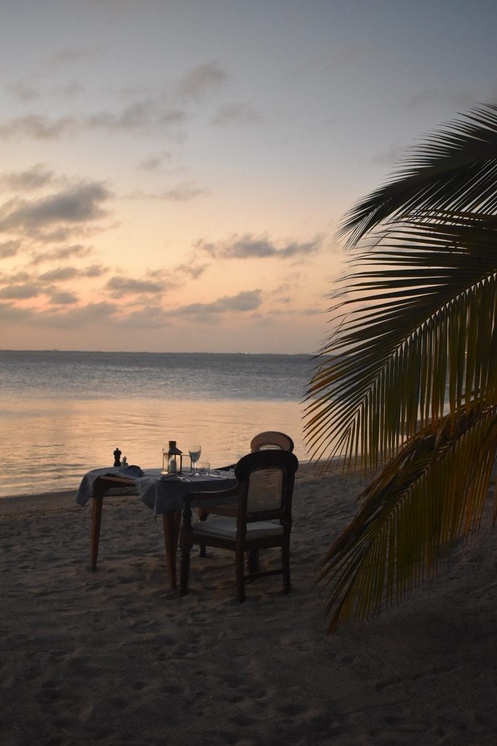 Sunset dinner on the beach.