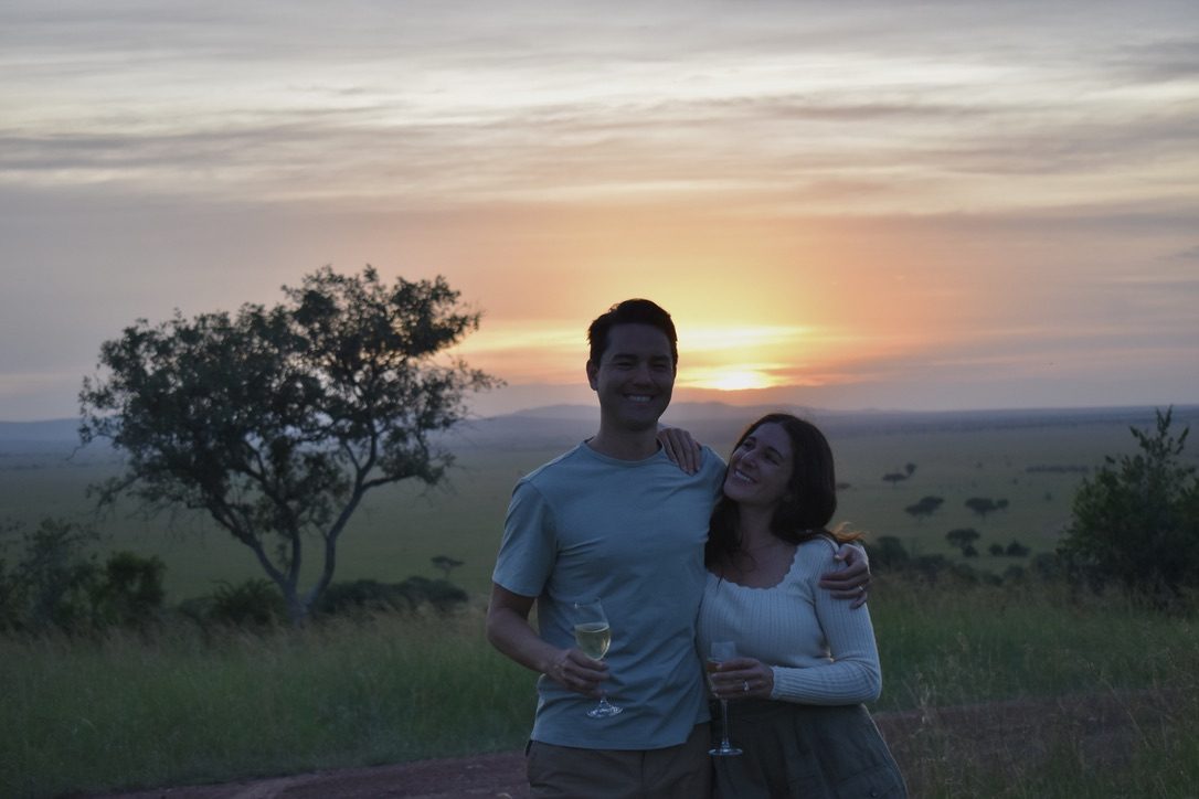Julia and Jonah at sunset on the savannah.
